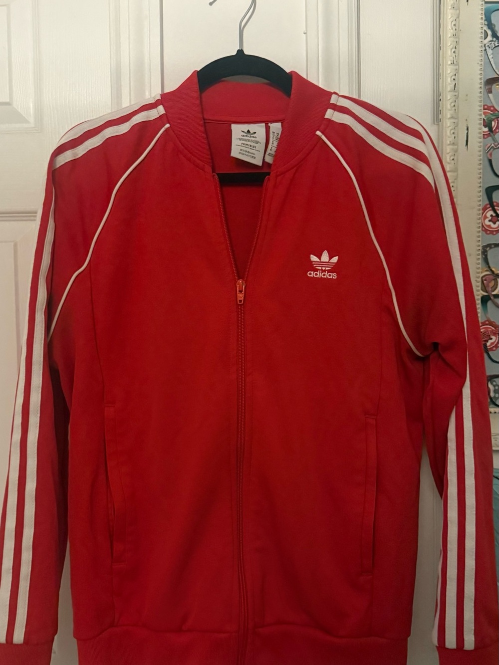 Adidas Red Track Jacket with White Stripes